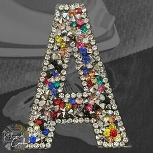 Letter A Multicolor Rhinestone Iron On Patch